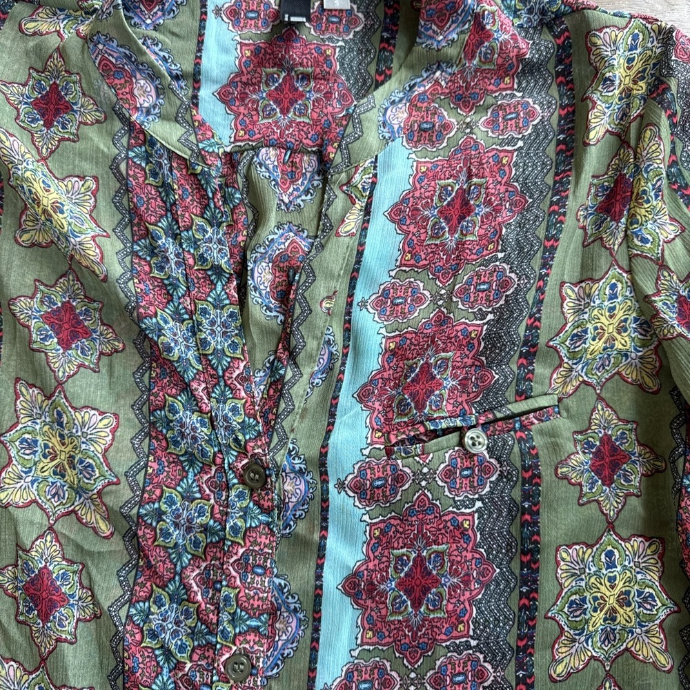 Kut from the Kloth Geo Design Sheer Button-Up Blouse Size S Boho Style - Picture 3 of 7